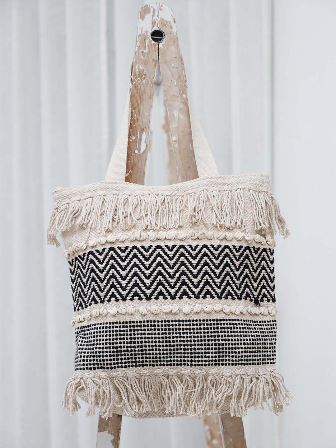 ariana geometric textured structured cotton crochet tote bag