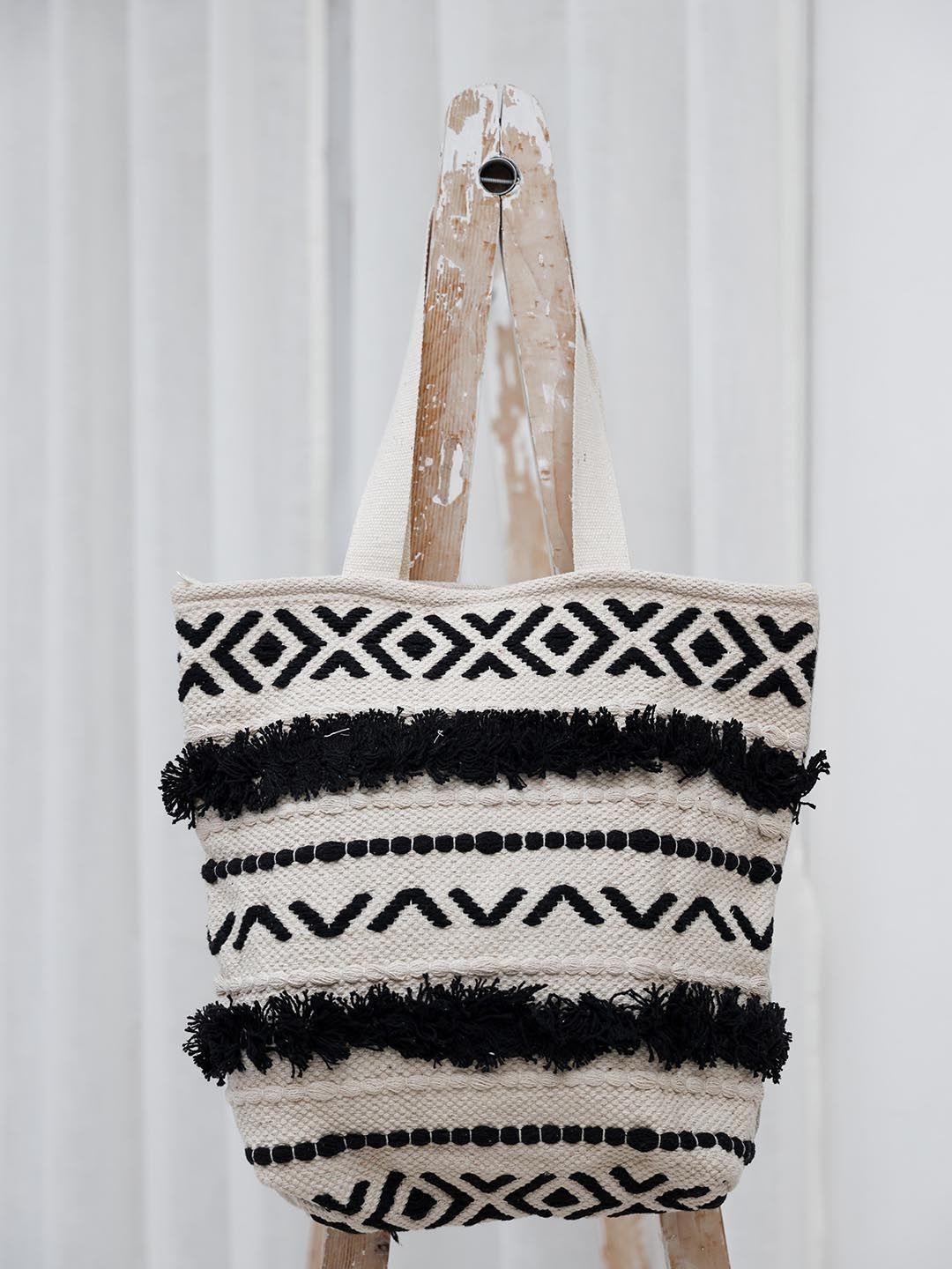 ariana geometric textured structured cotton crochet tote bag