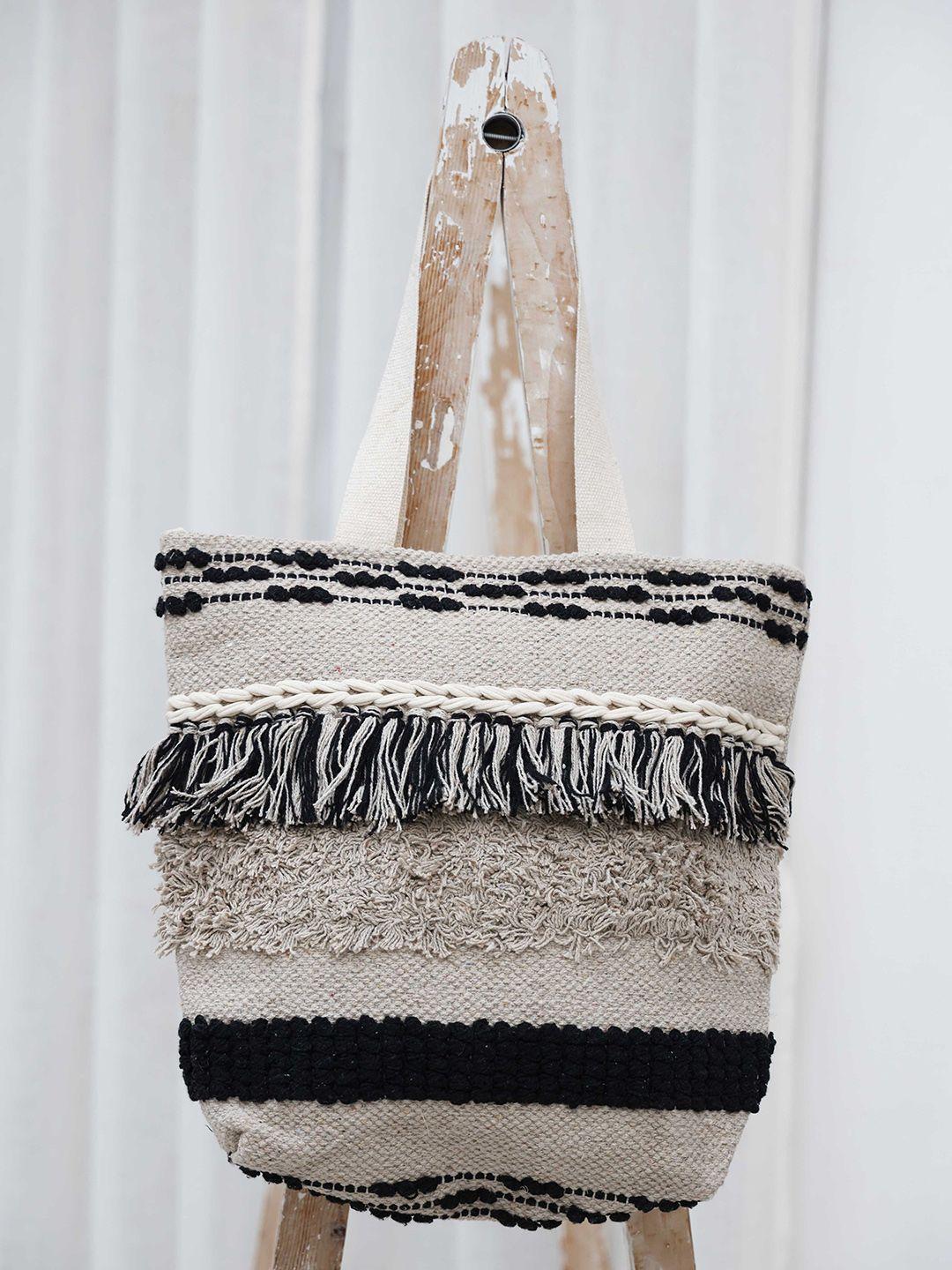 ariana geometric textured structured cotton crochet tote bag