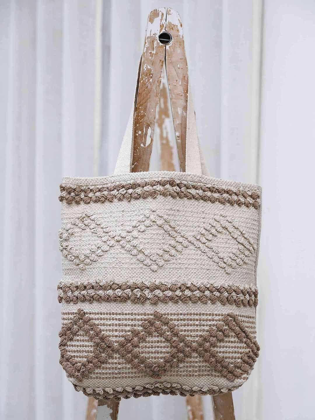 ariana geometric textured structured cotton crochet tote bag