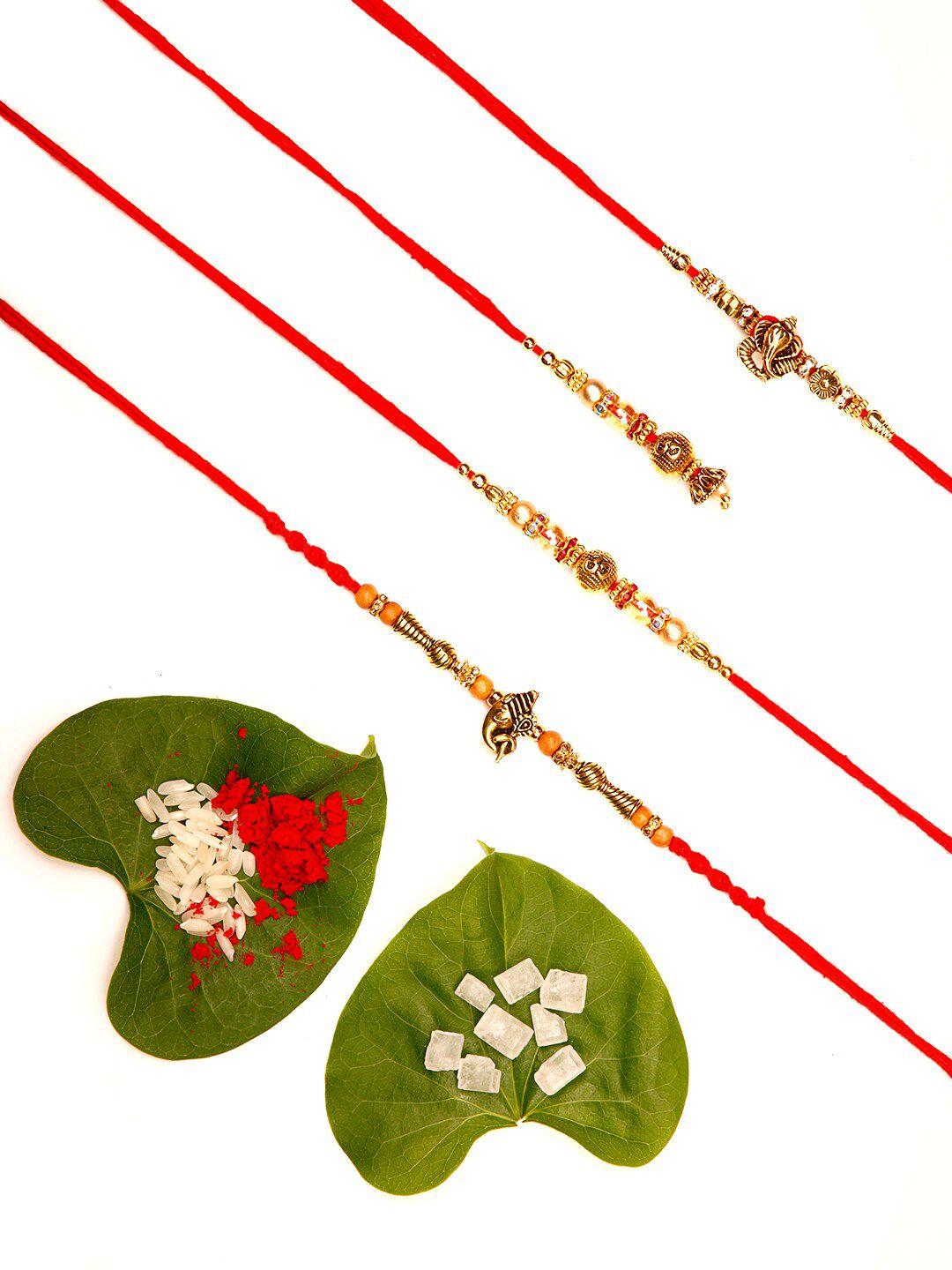 ariana set of 4 gold-toned & red designer mogra scented bhaiya bhabhi rakhis