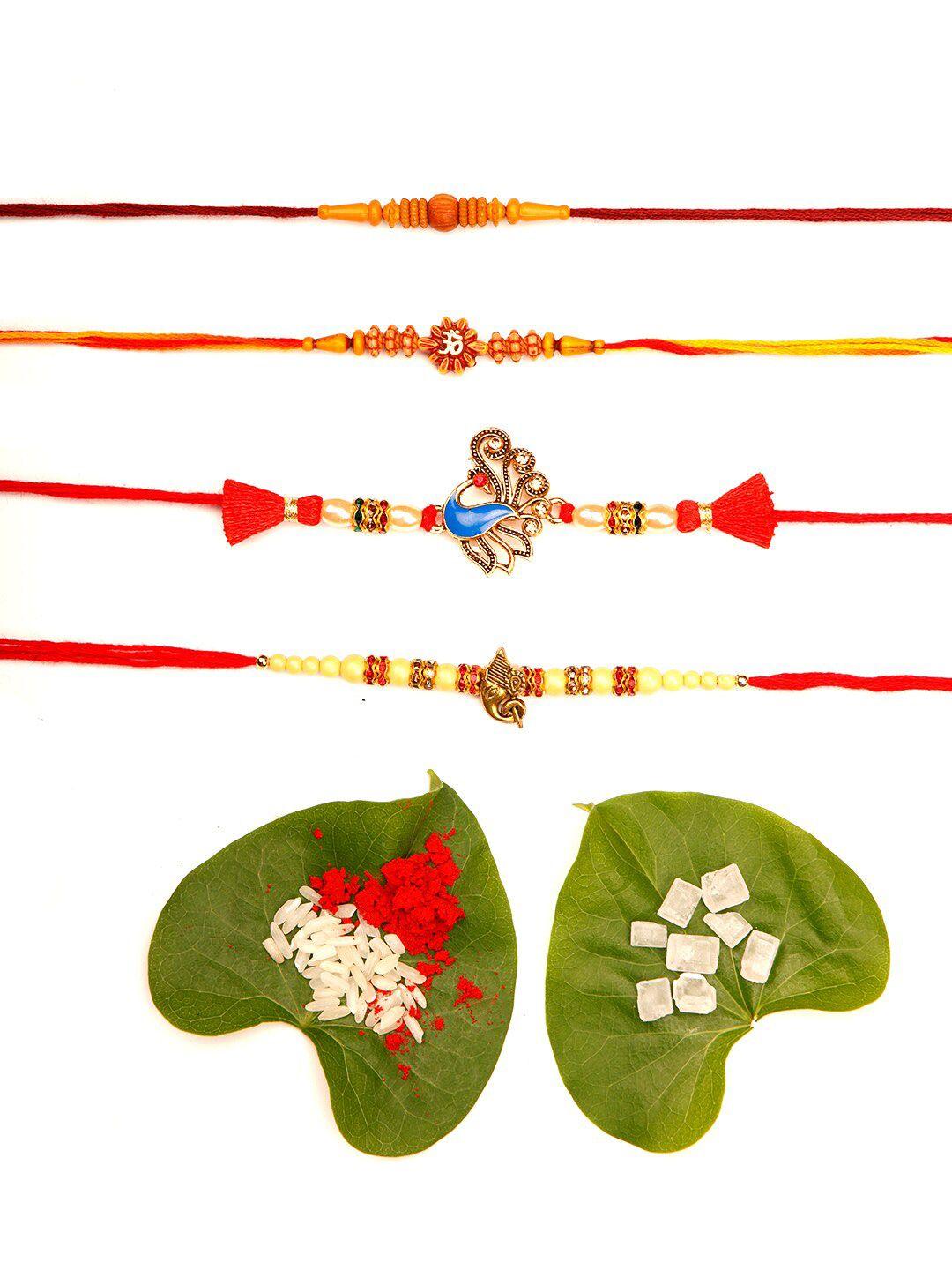 ariana set of 4 gold-toned & red designer rakhis