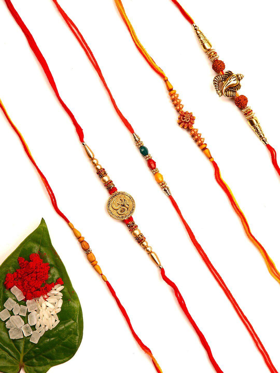 ariana set of 5 gold-toned & red designer rakhis