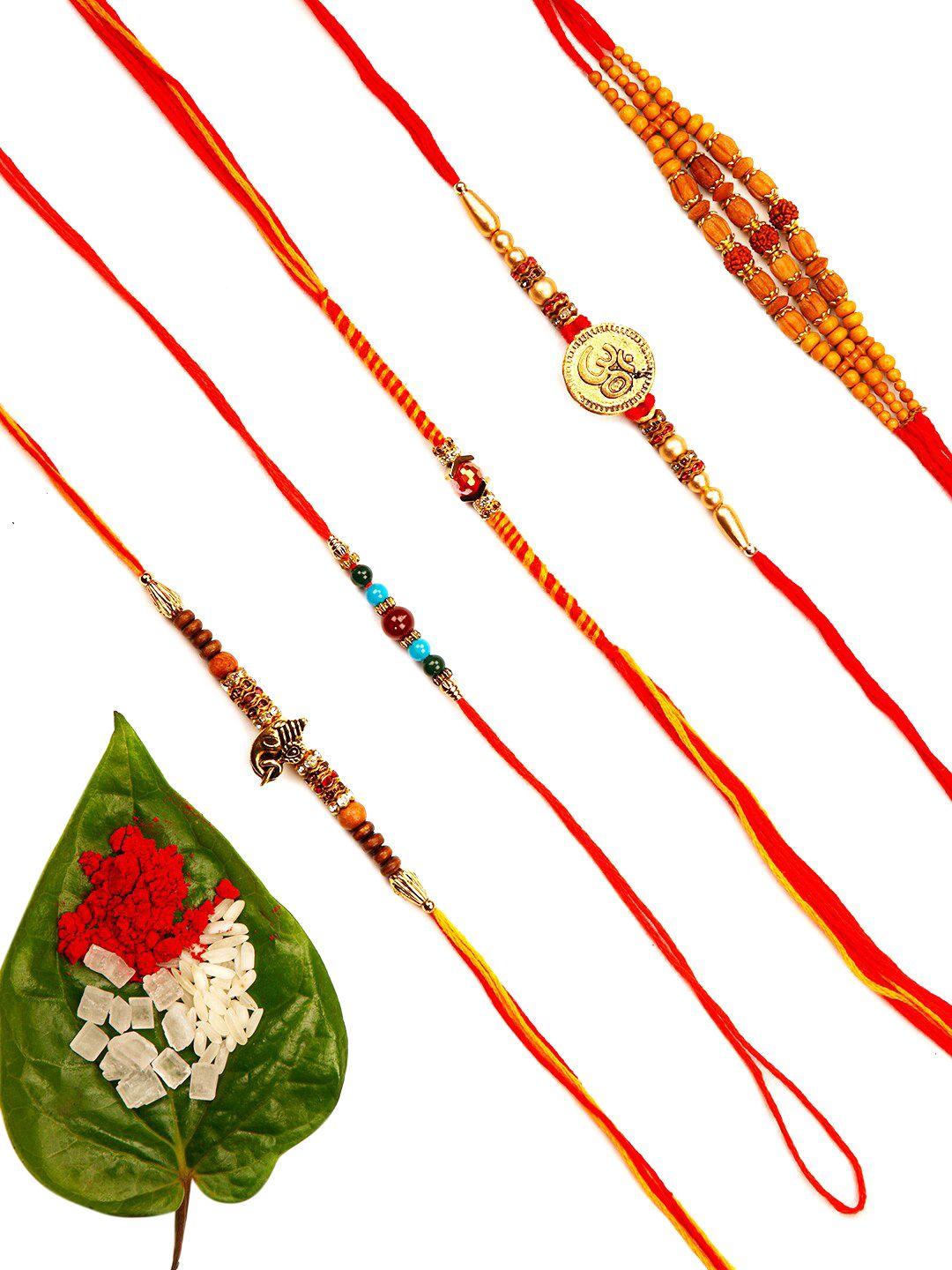 ariana set of 5 gold-toned & red designer rakhis