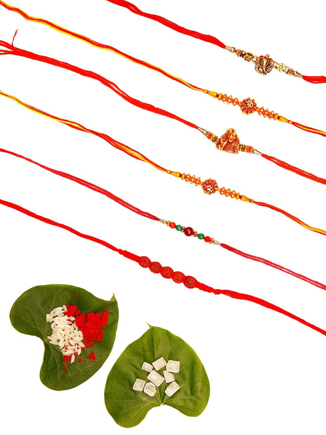 ariana set of 6 gold-toned & red designer mogra scented rakhis