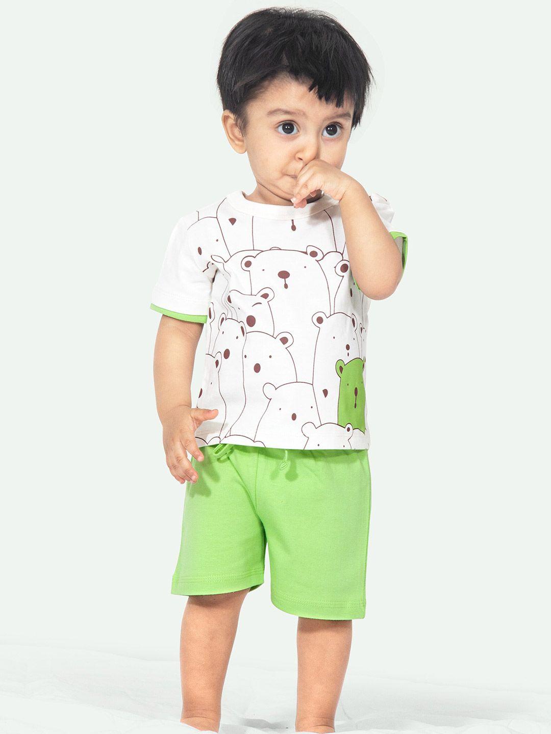 ariel unisex kids white & green printed t-shirt with shorts