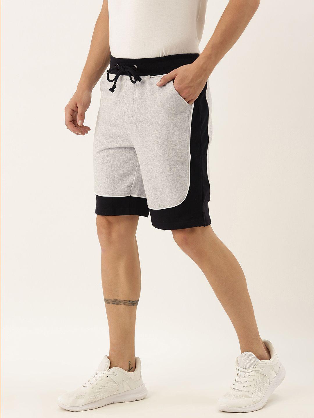 arise men grey melange solid regular fit regular shorts with colorblocking panel detail