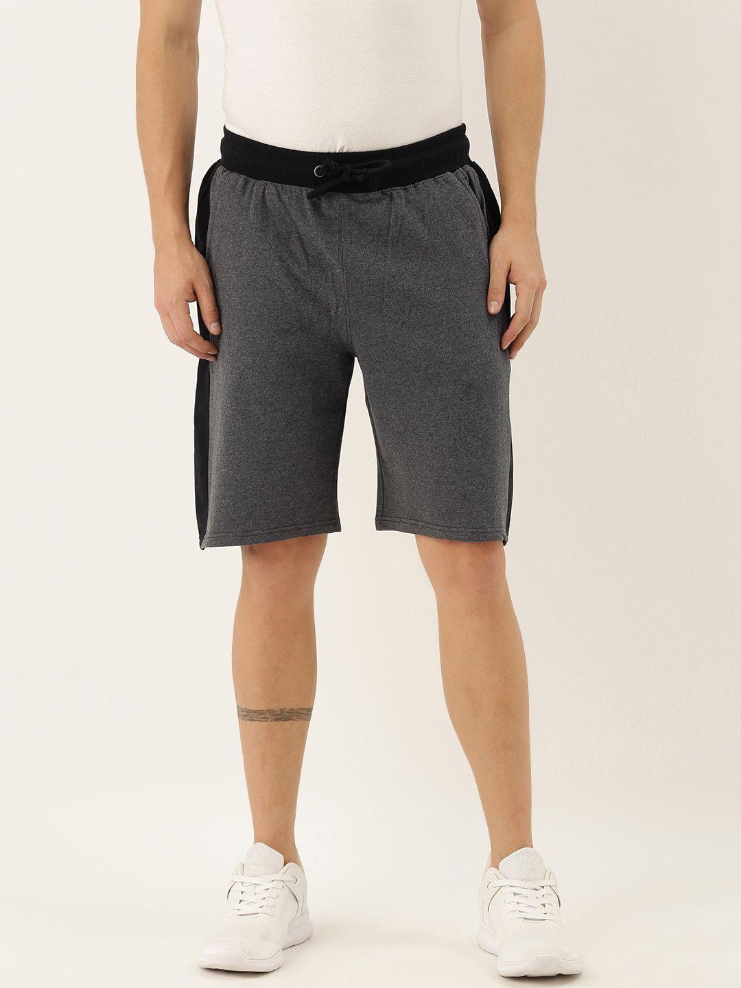 arise men grey melange solid regular fit regular shorts with side block panel detailing
