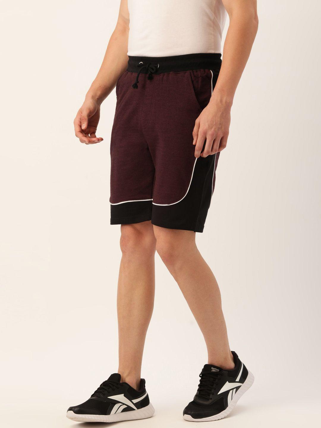 arise men maroon & black colourblocked shorts