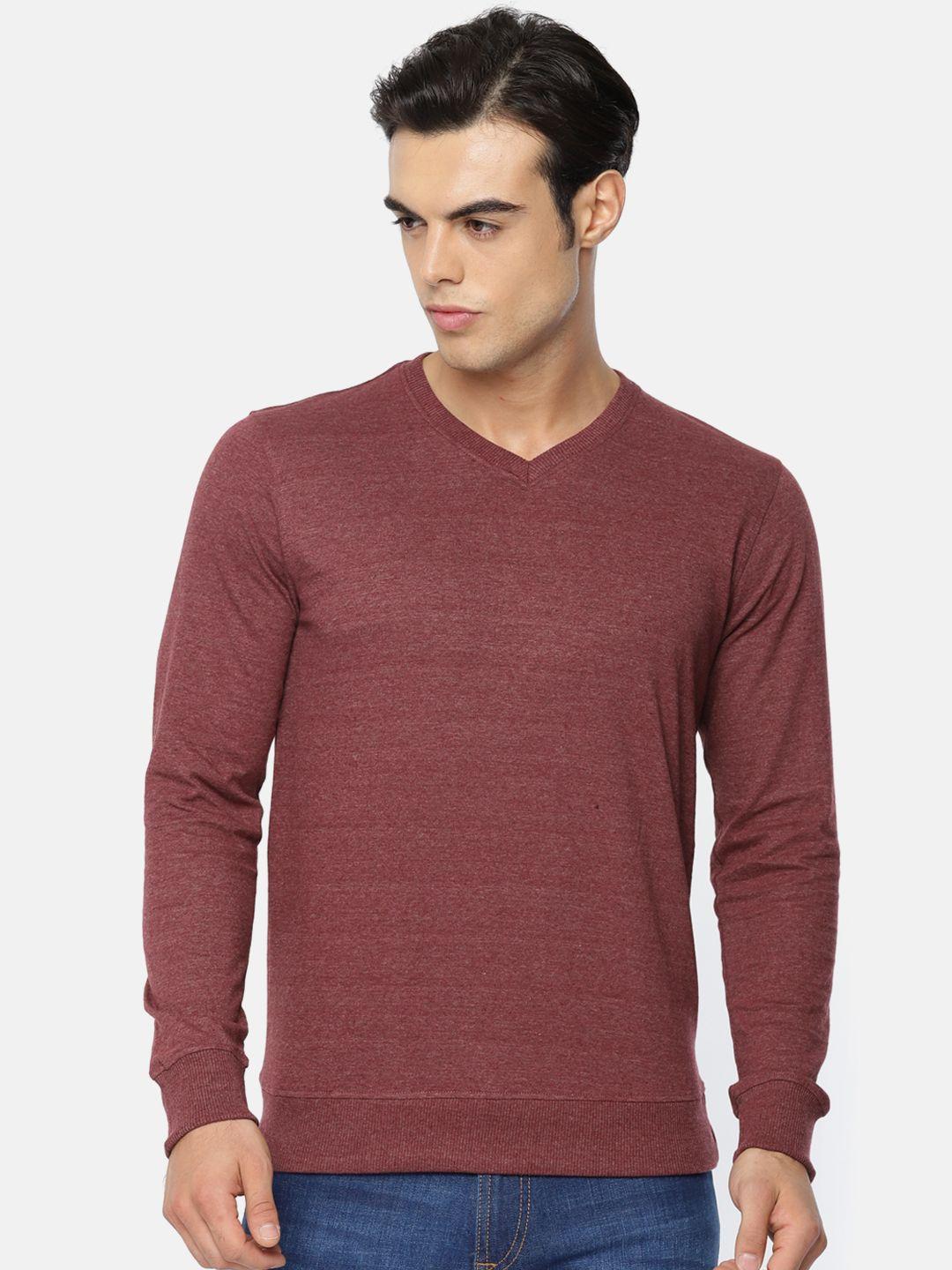 arise men maroon solid v-neck t-shirt