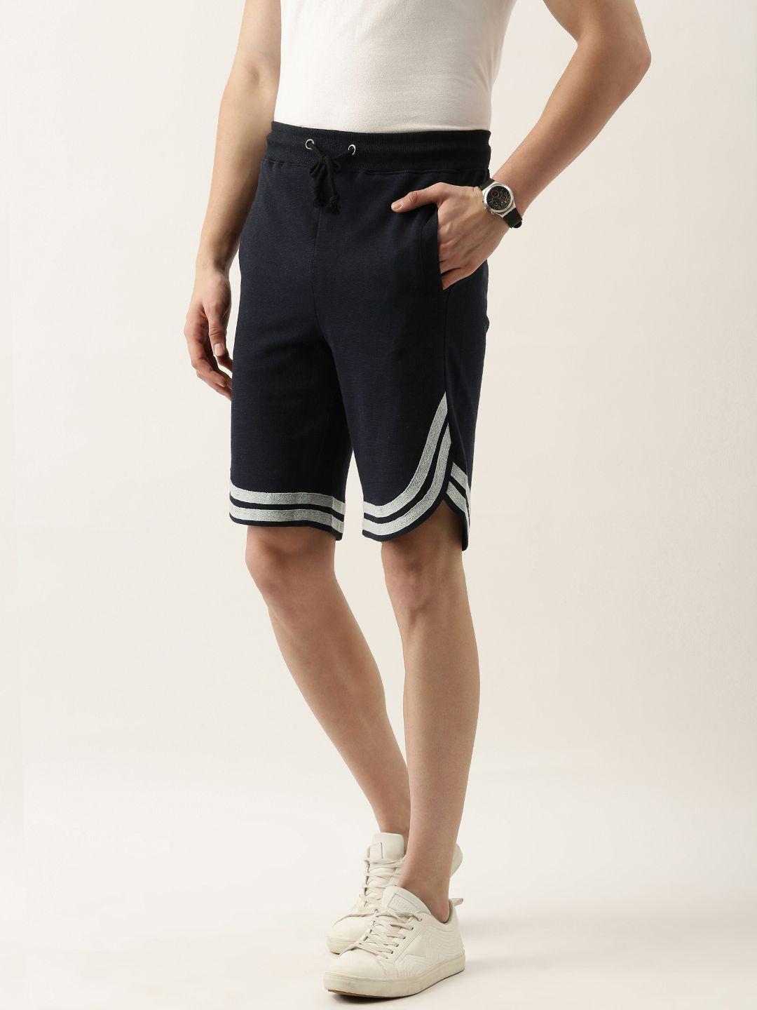 arise men navy blue solid shorts