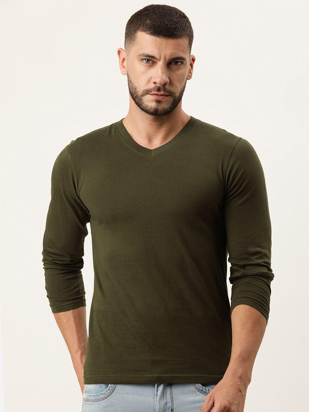 arise men olive green v-neck bio finish cotton t-shirt