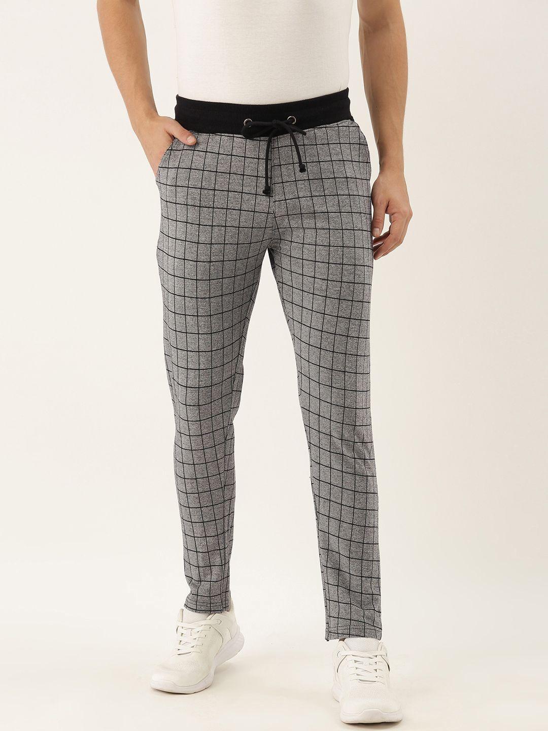 arise arise men black & grey checked straight fit pure cotton track pants