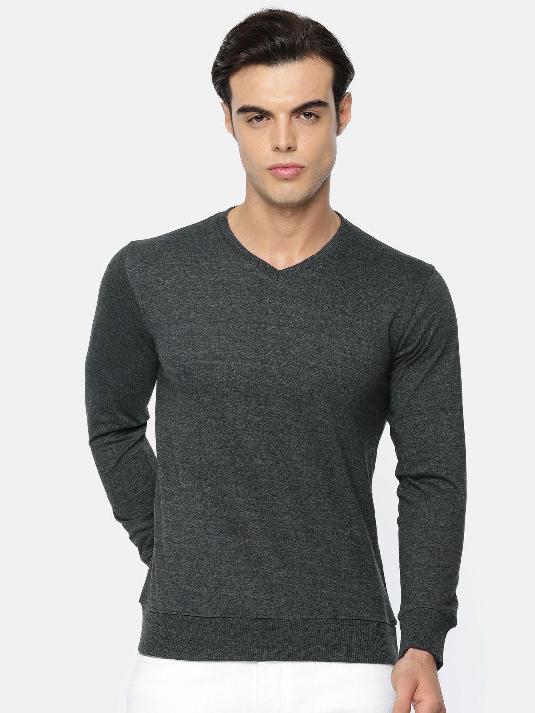 arise men black solid v-neck t-shirt