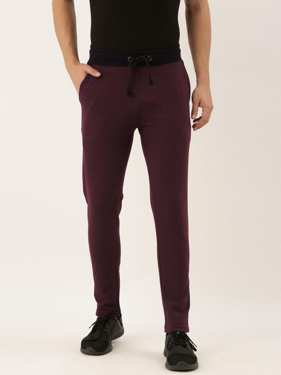 arise men maroon solid straight fit regular track pants