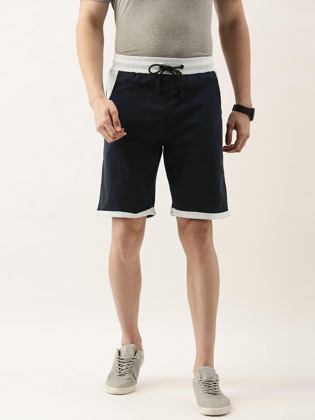 arise men navy blue solid shorts