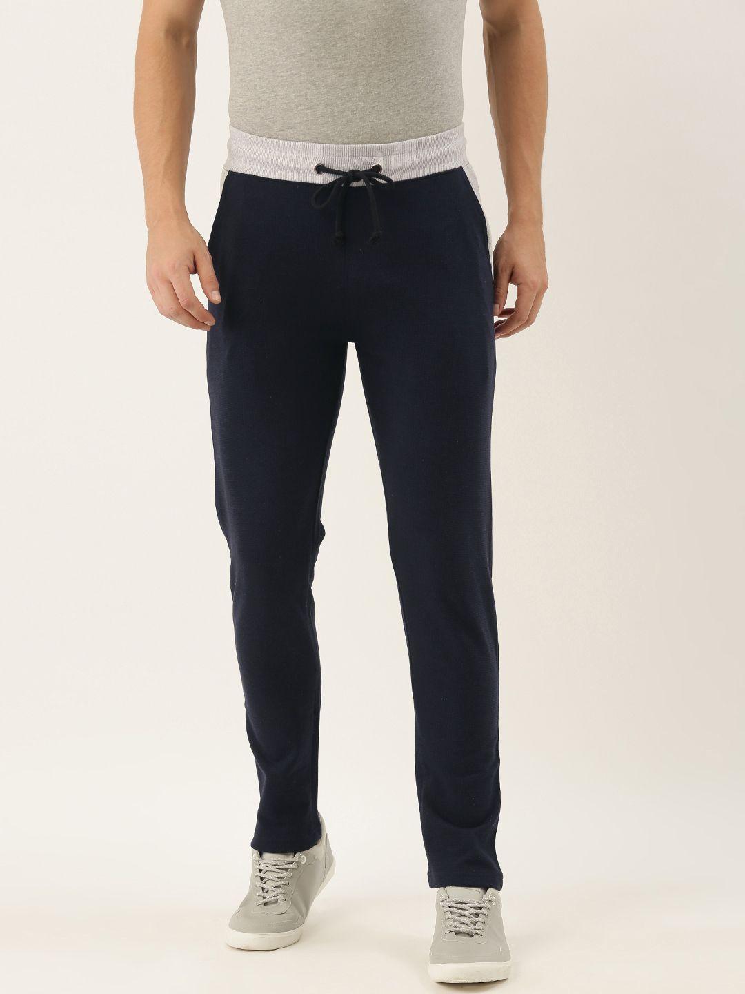 arise men navy blue solid track pants