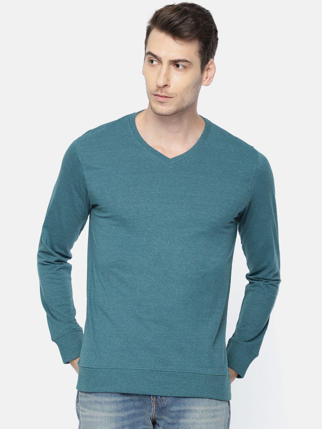 arise men teal blue solid v-neck t-shirt