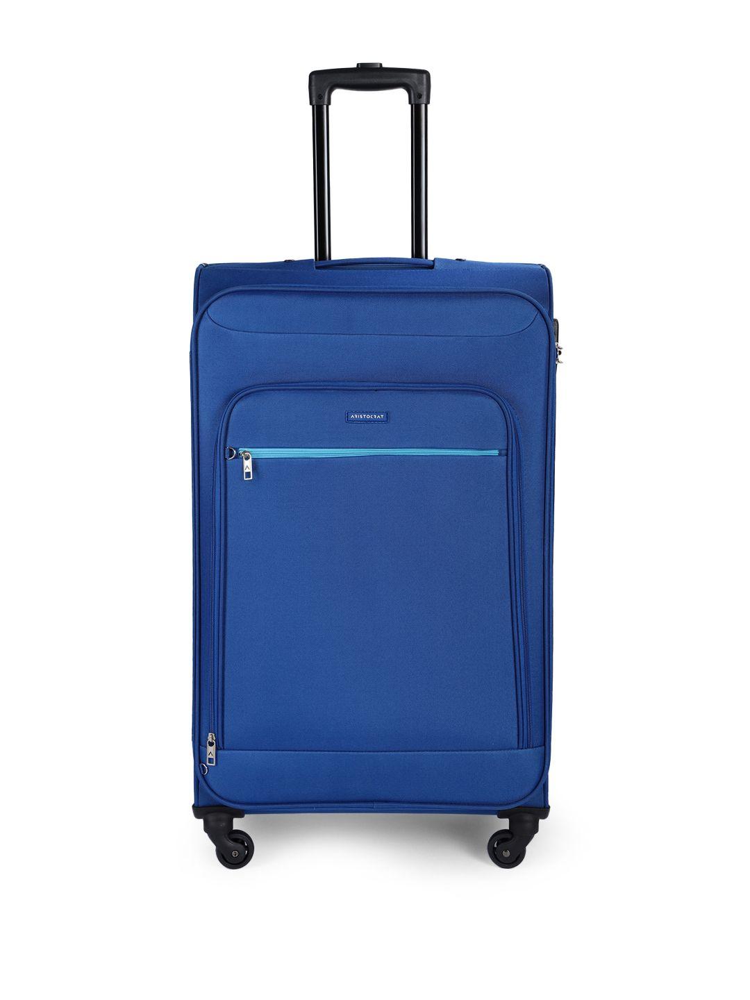 aristocrat bright blue solid nile exp strolly 76 large luggage trolley suitcase