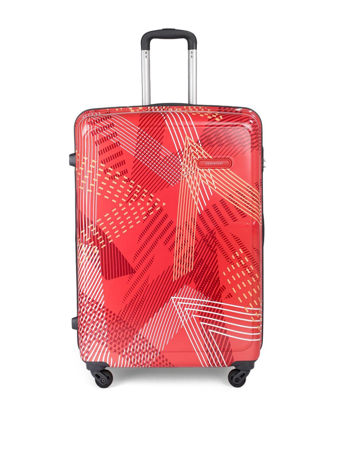 aristocrat red printed dual edge 75 360 large trolley suitcase