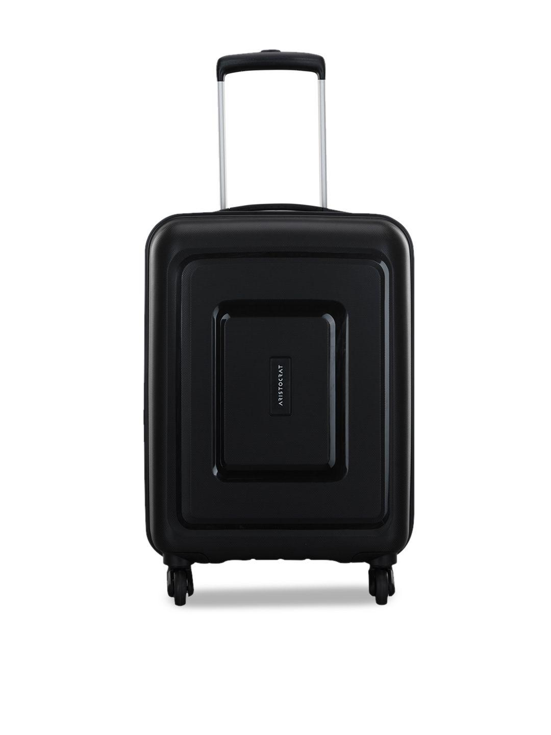 aristocrat unisex black solid hard-sided cabin trolley suitcase