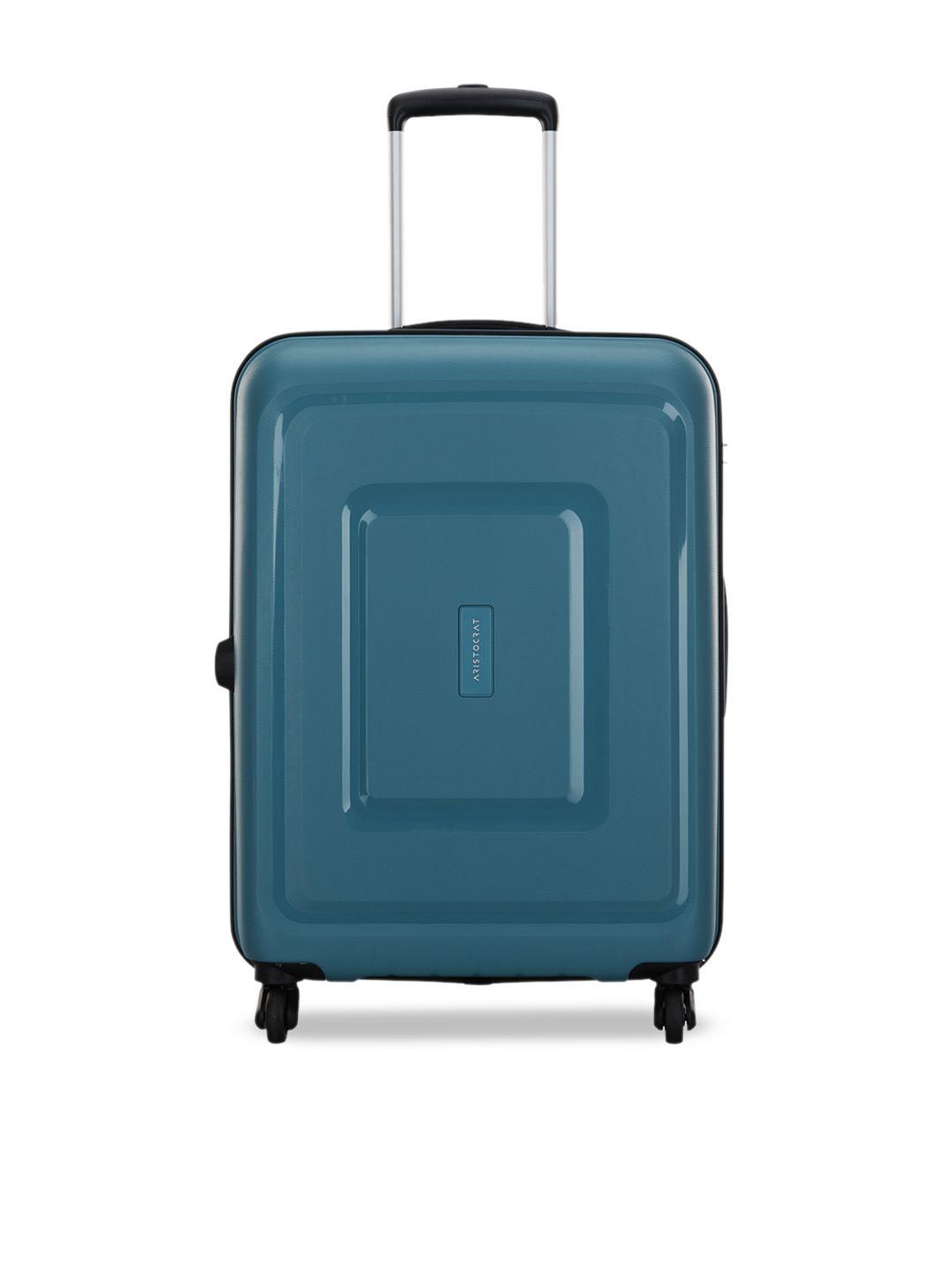 aristocrat unisex blue solid hard-sided medium trolley suitcase