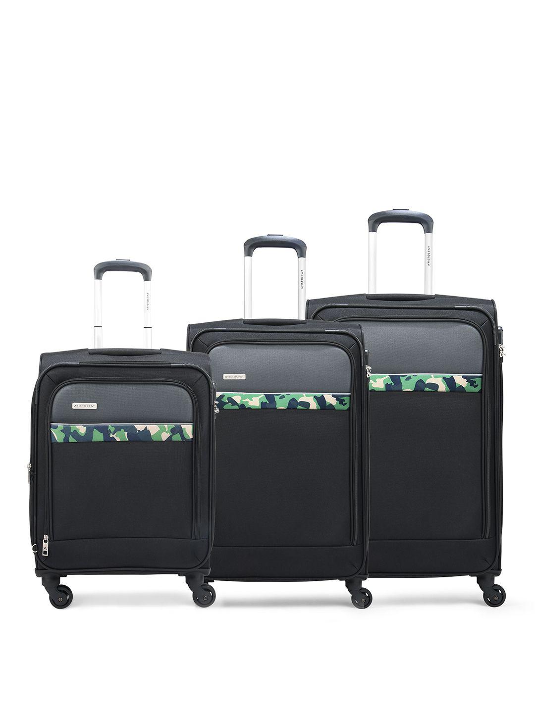 aristocrat set of 3 commander 4w soft-sided large medium & cabin trolley suitcases