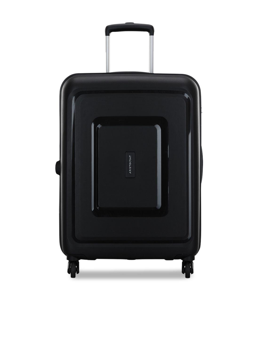 aristocrat unisex black solid hard-sided medium trolley suitcase