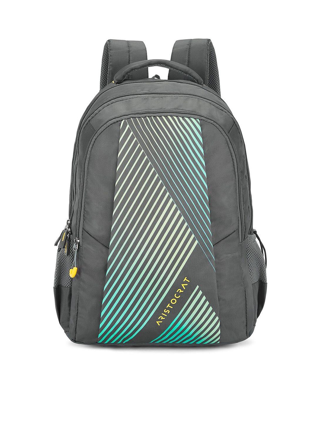 aristocrat unisex grey & green striped backpack