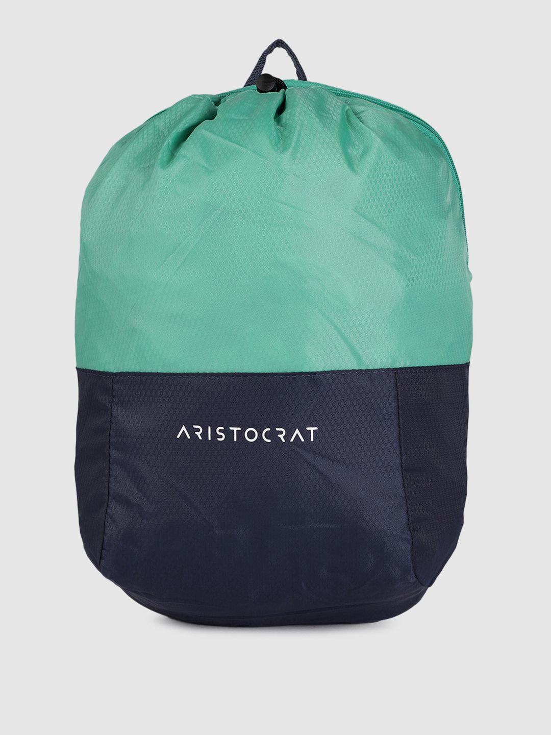 aristocrat unisex sea green & navy blue colourblocked backpack