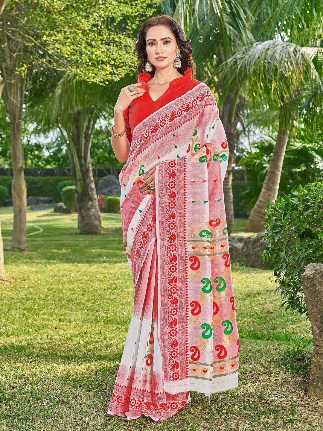 ariya prints paisley woven design zari silk cotton jamdani saree