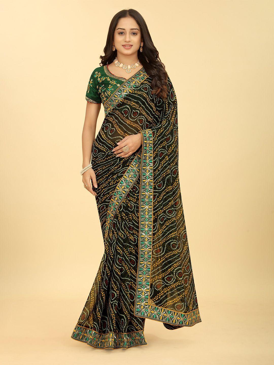 ariya prints bandhani embroidered pure georgette saree