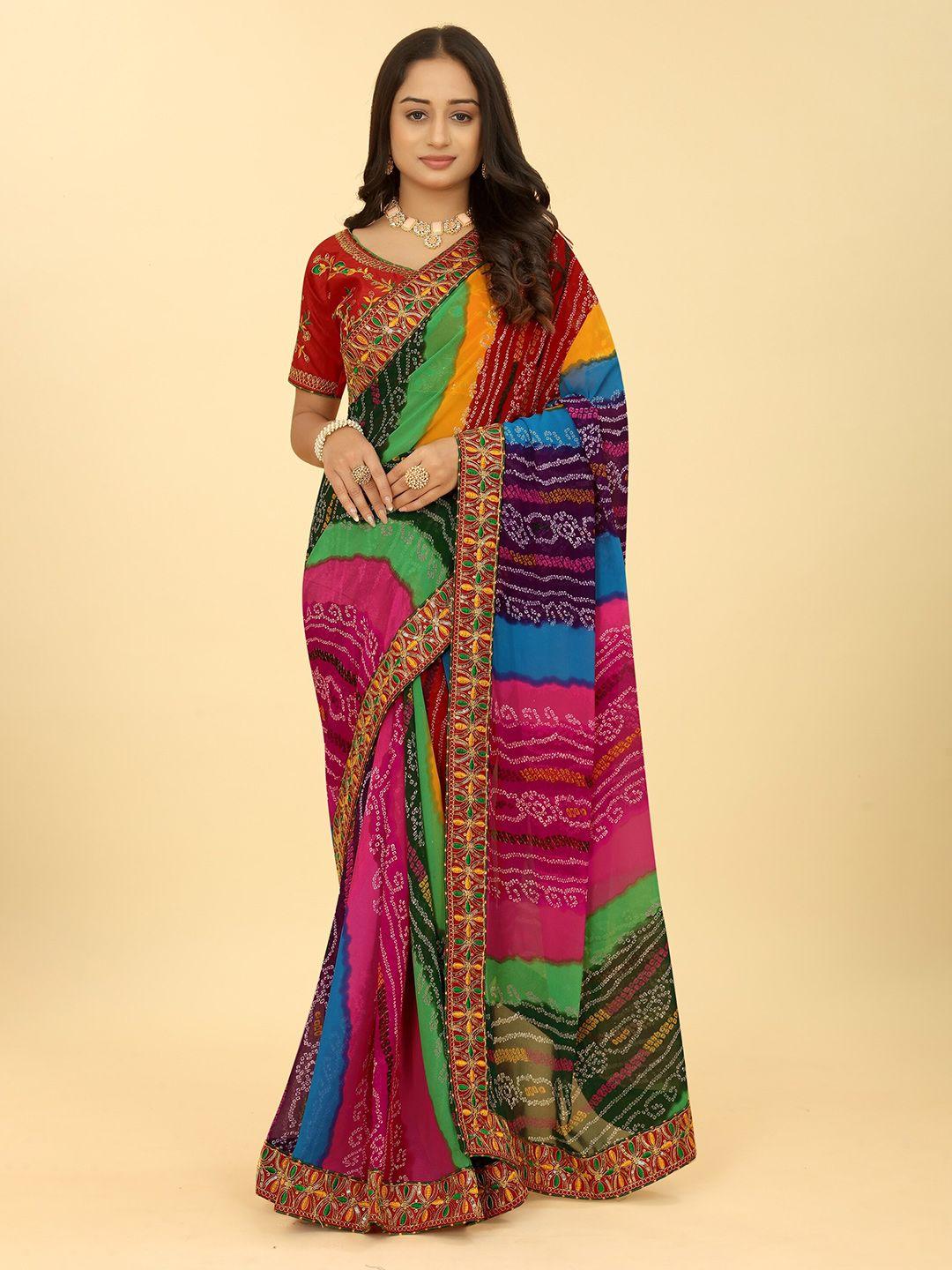 ariya prints bandhani printed embroidered pure georgette bandhani saree