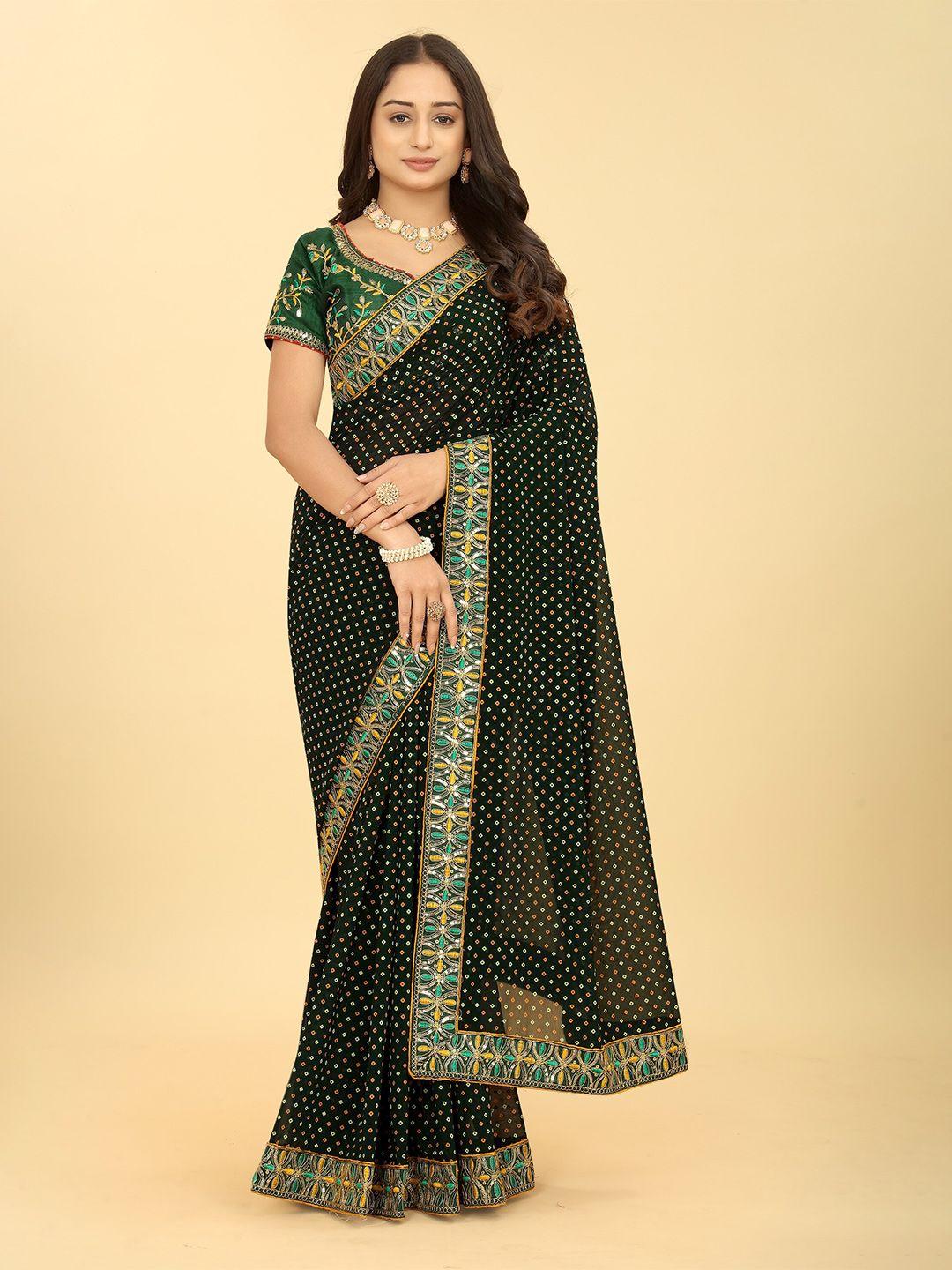 ariya prints bandhani printed embroidered pure georgette saree