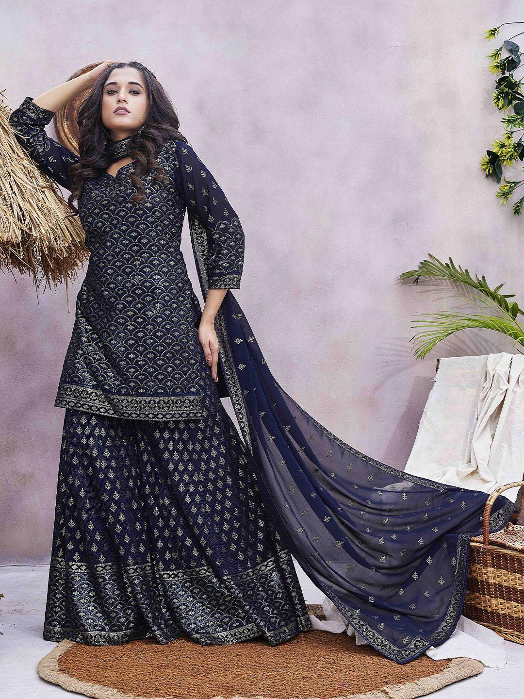 ariya prints embroidered sweetheart neck sequinned georgette kurta set with dupatta