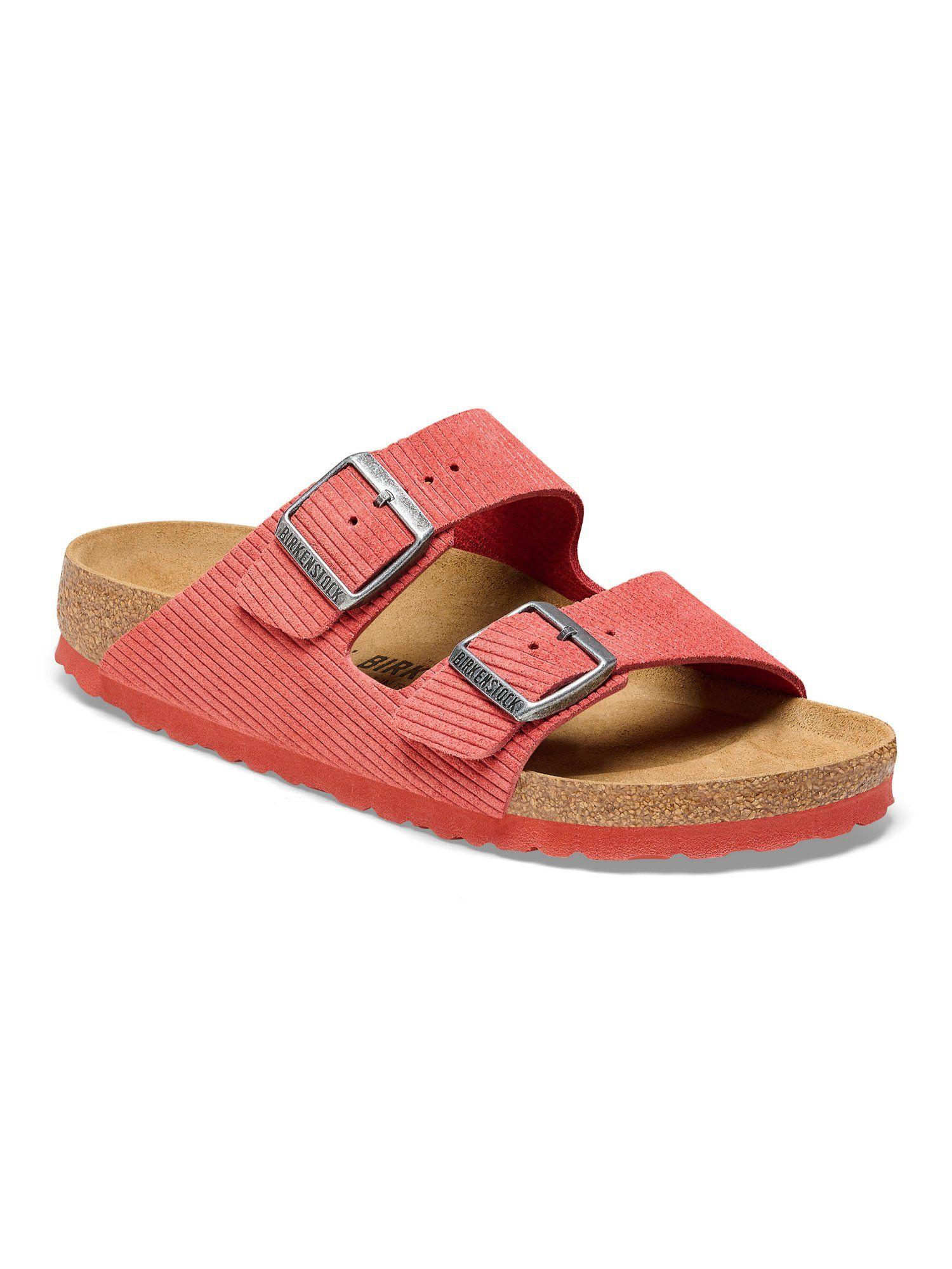 arizona pink suede embossed narrow width unisex two strap sandals