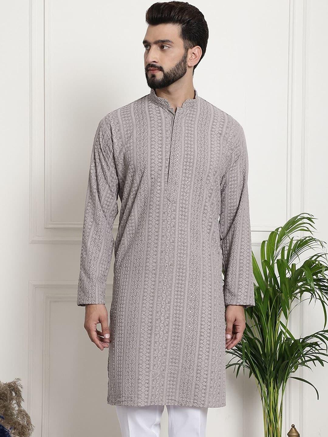 armaan ethnic motifs embroidered sequinned straight pure cotton kurta