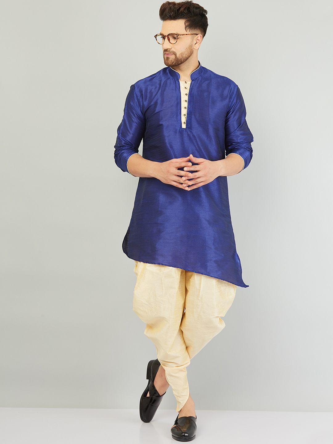 armaan ethnic asymmetric dupion silk kurta with dhoti pants