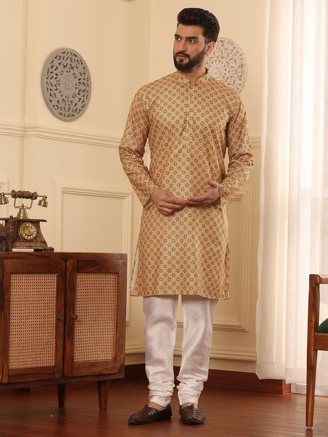 armaan ethnic ethnic motifs printed mandarin collar straight kurta with churidar