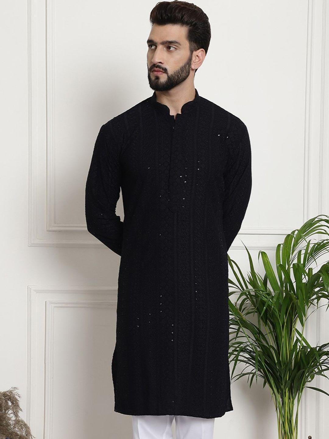 armaan ethnic floral embroidered sequinned cotton straight kurta