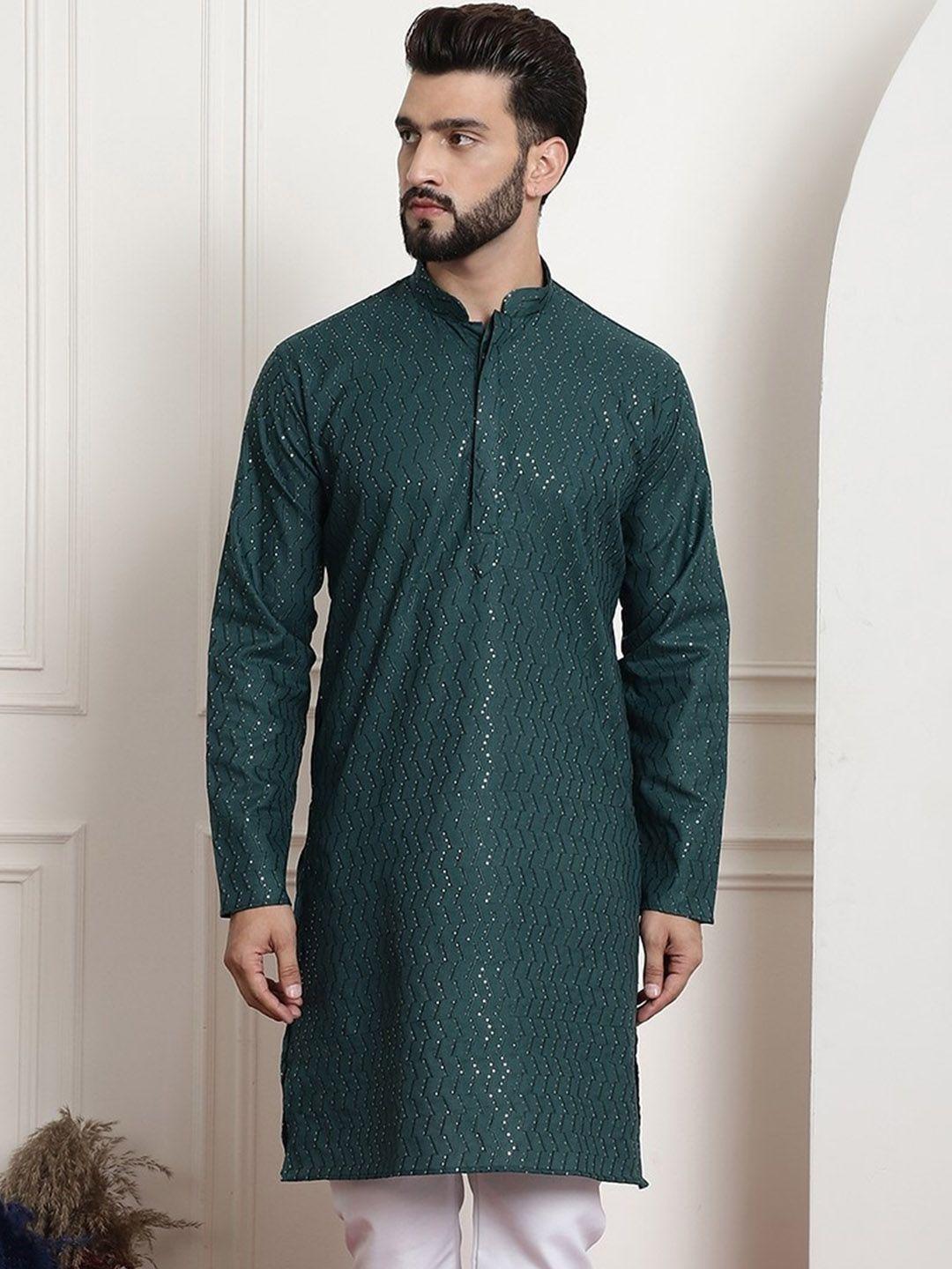 armaan ethnic geometric embroidered sequinned cotton straight kurta
