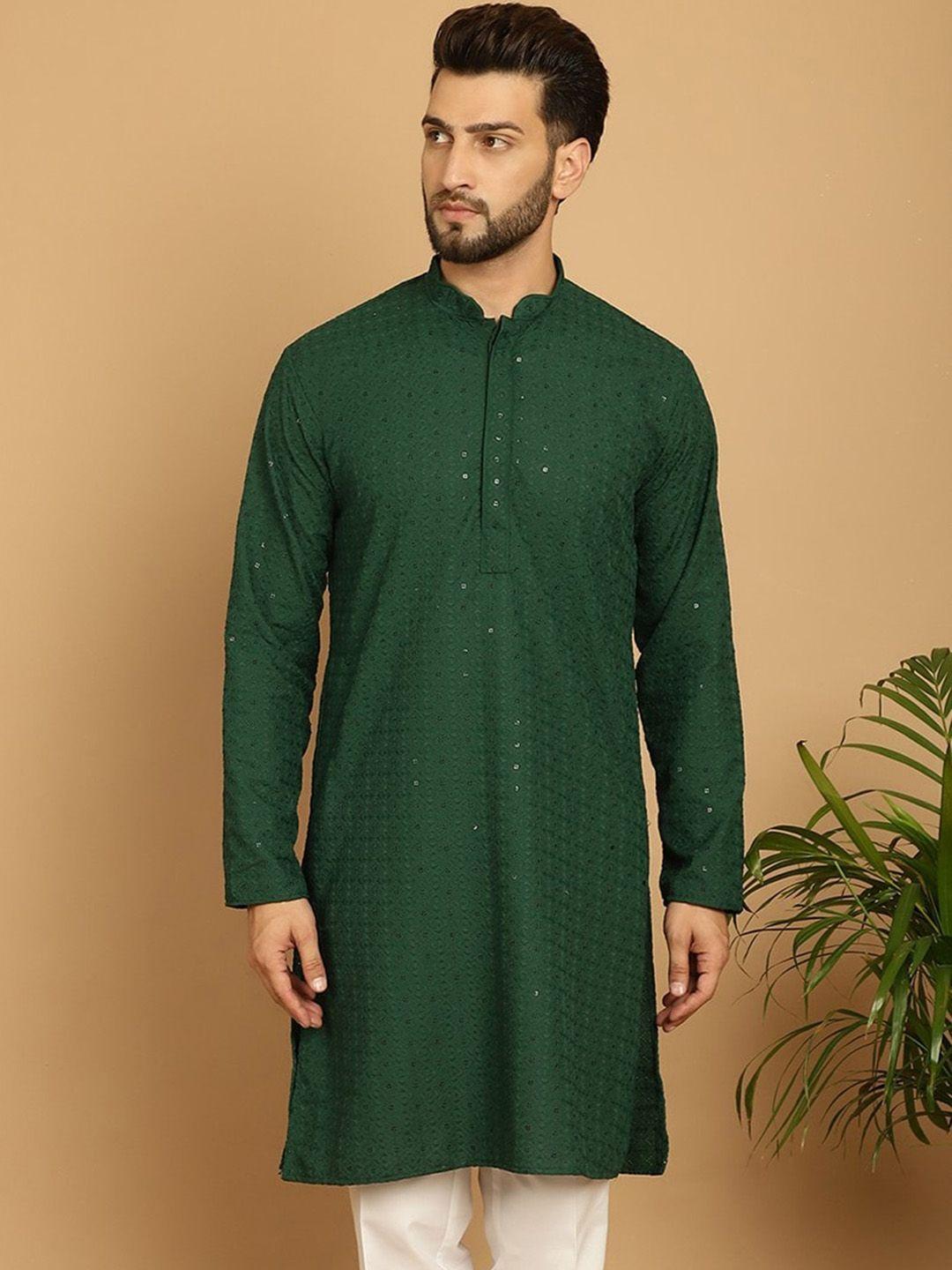 armaan ethnic geometric embroidered sequinned pure cotton kurta