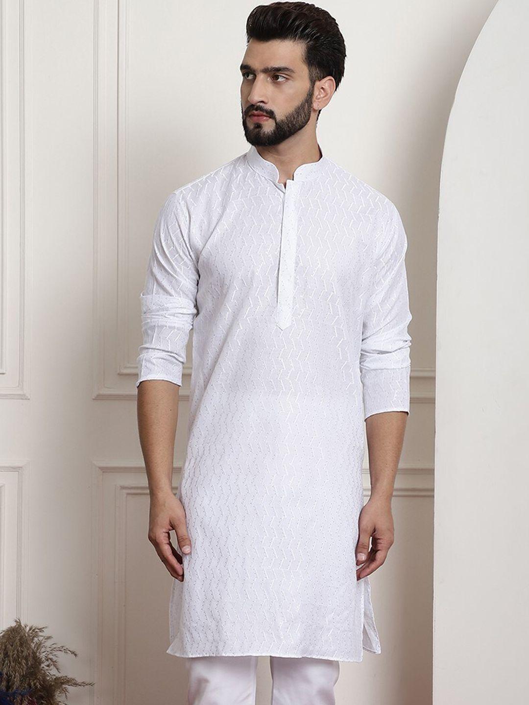 armaan ethnic geometric embroidered sequinned straight pure cotton kurta