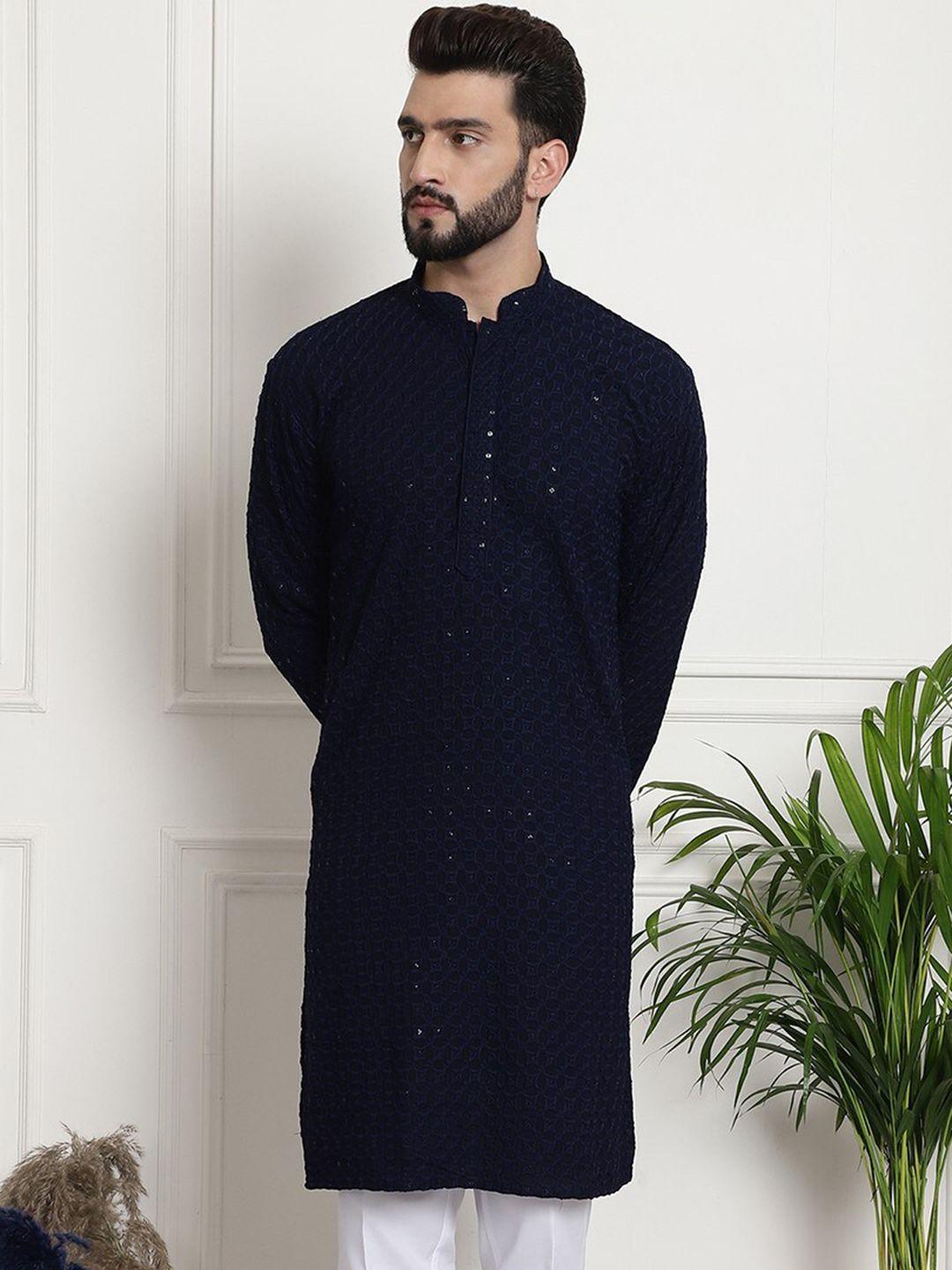 armaan ethnic geometric embroidered sequinned straight pure cotton kurta