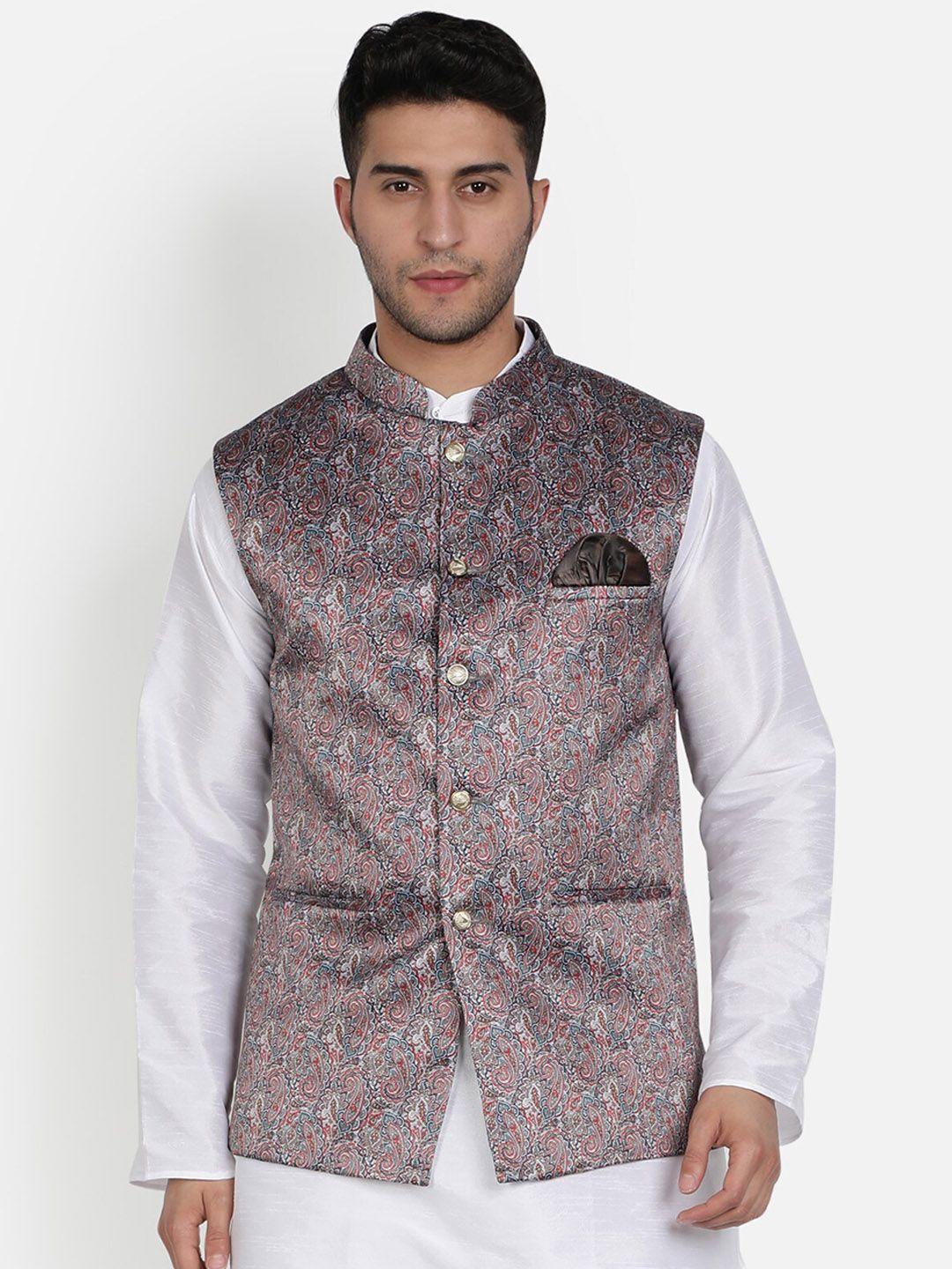 armaan ethnic mandarin collar ethnic motifs printed nehru jacket