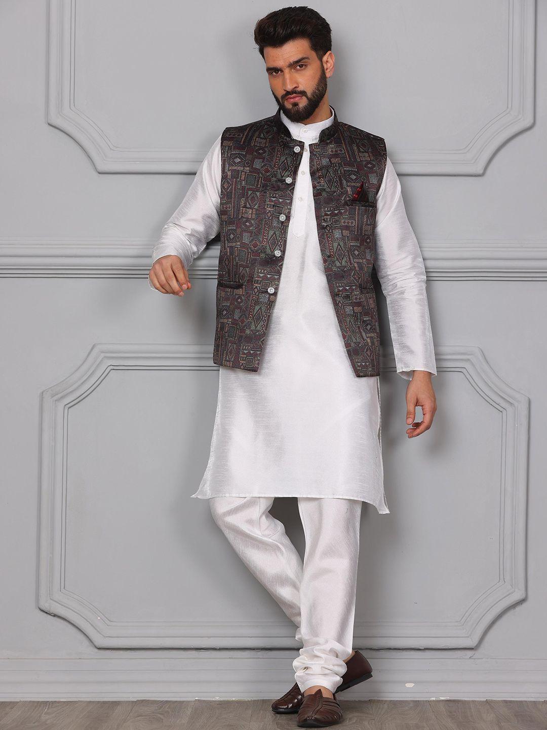 armaan ethnic mandarin collar kurta with churidar & nehru jacket