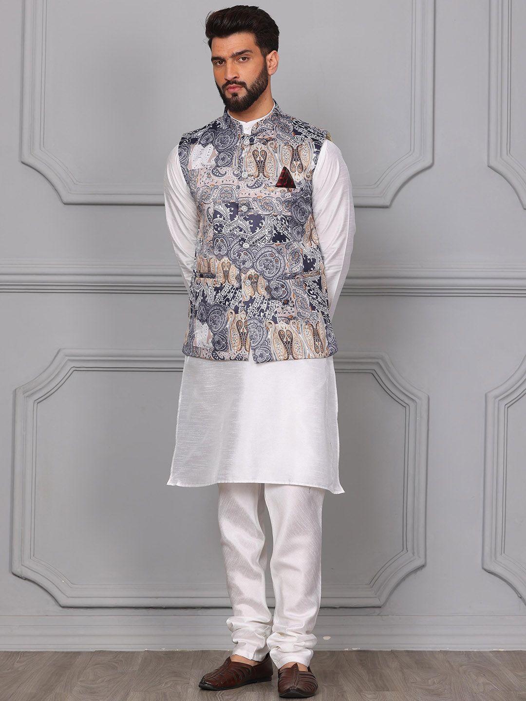 armaan ethnic mandarin collar kurta with churidar & nehru jacket