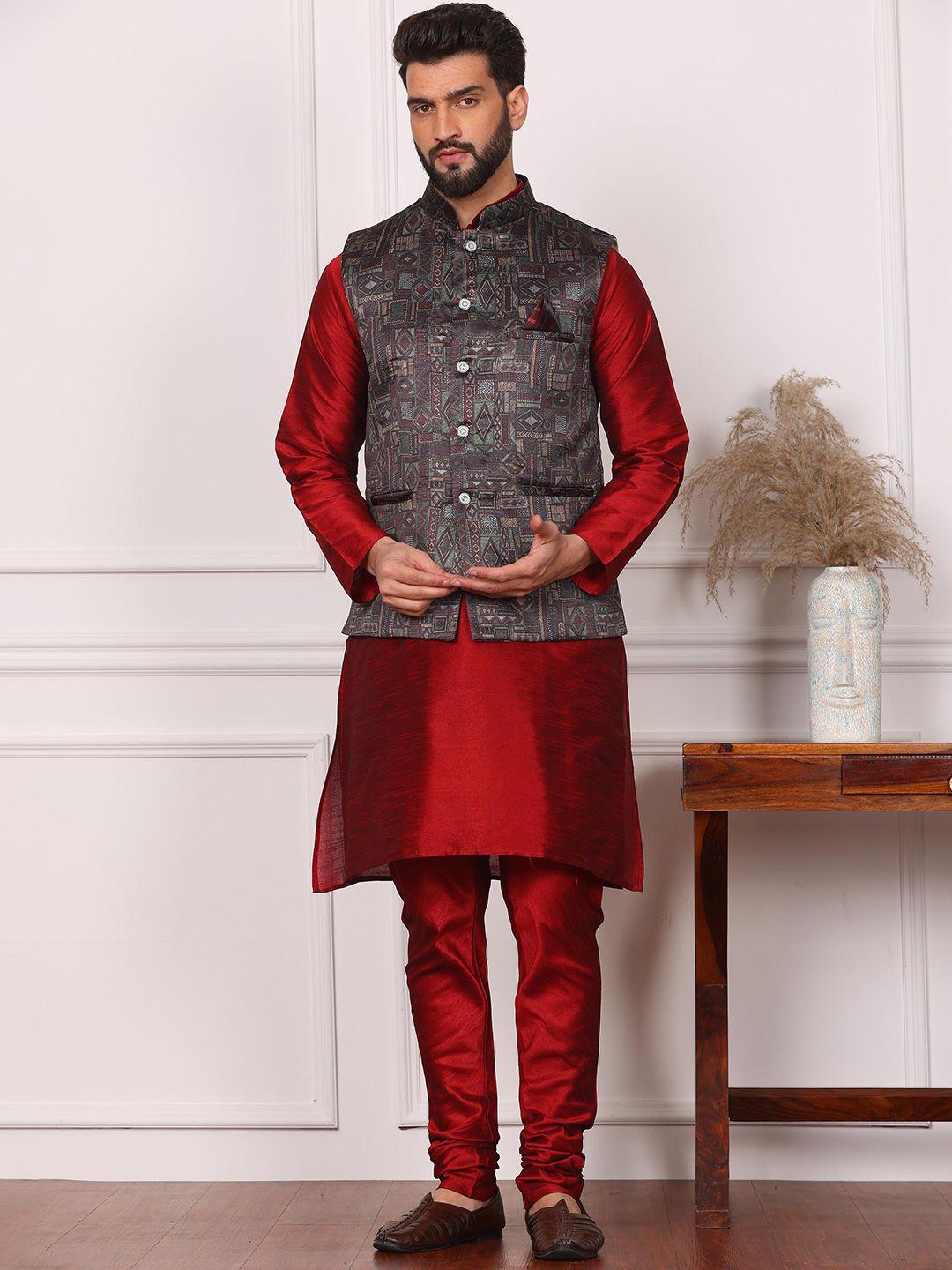 armaan ethnic mandarin collar straight kurta & churidar with nehru jacket