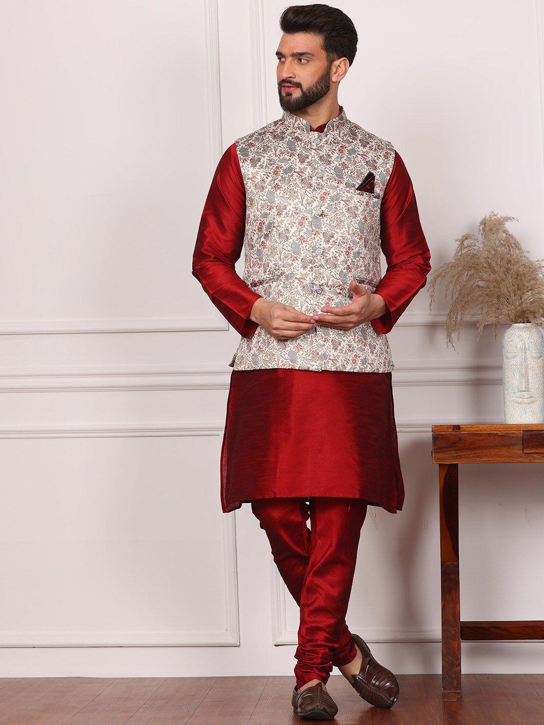 armaan ethnic mandarin collar straight kurta & churidar with nehru jacket