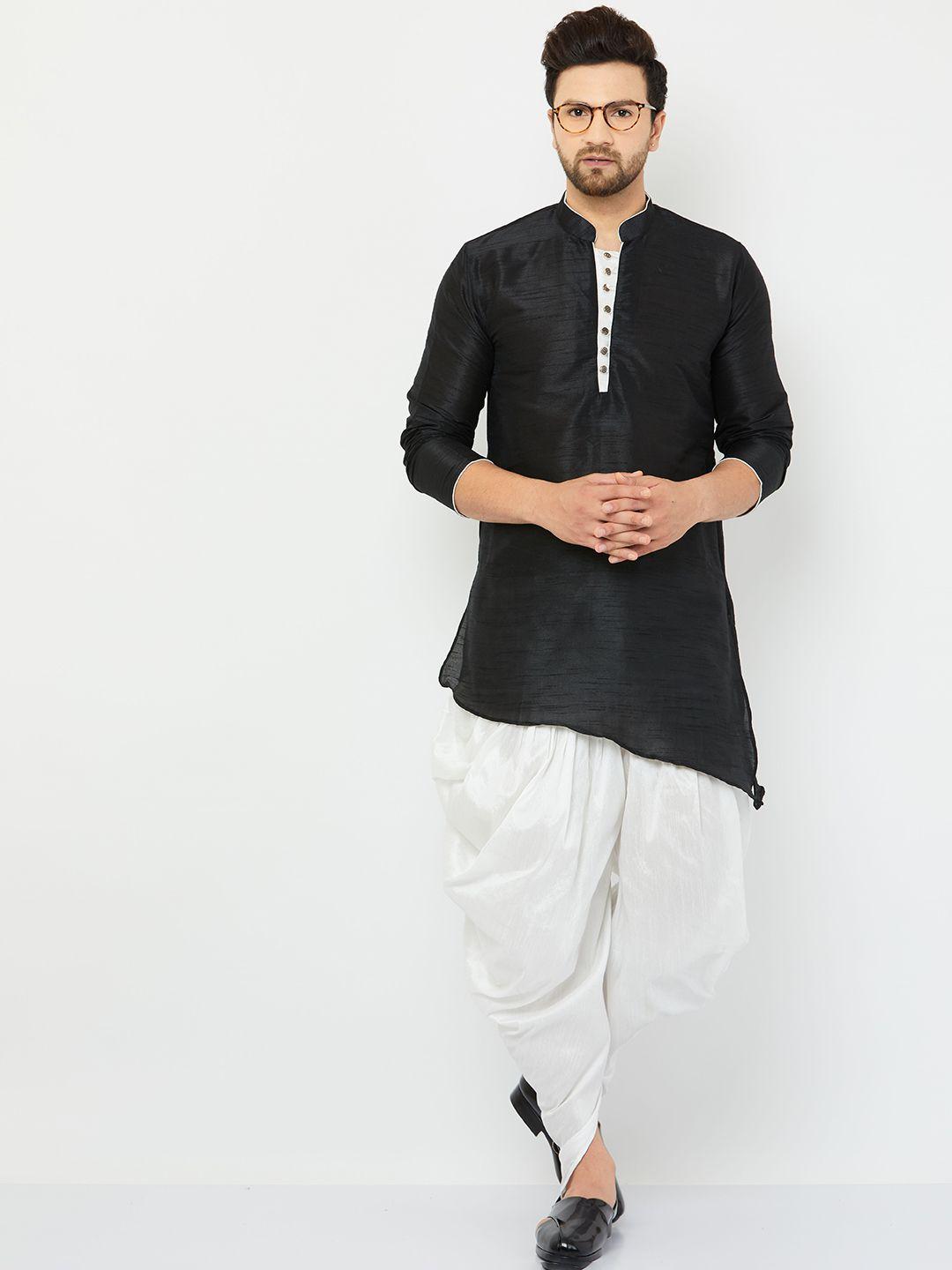 armaan ethnic men black dupion silk kurta with dhoti pants